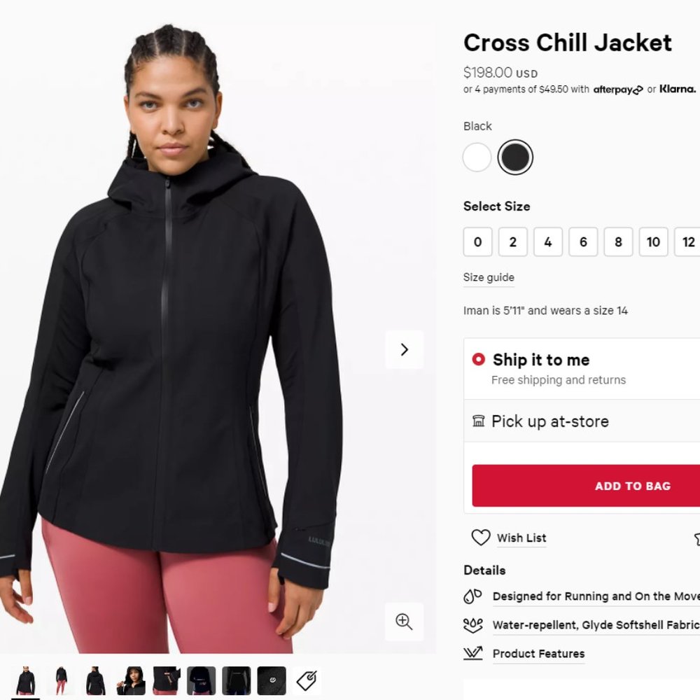 Lululemon Cross Chill Jacket black size 4